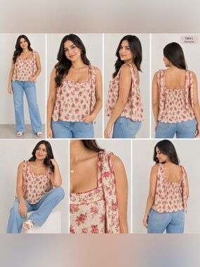 Rose & Olive Cream Floral Tie-Shoulder Crop Tank